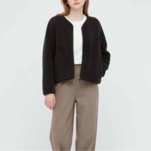 Uniqlo Soft Pile Lined Fleece V Neck  Black Cardigan Jacket- Size L
